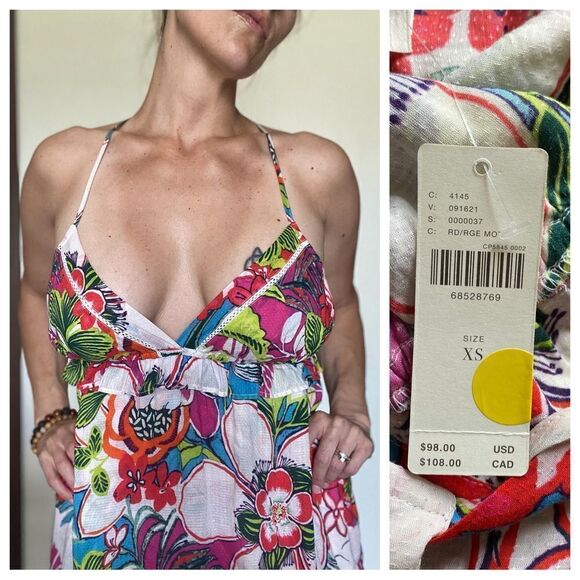 Anthropologie Dress NEW Vibrant Floral Boho Festival Stretch XS Vacation - Picture 5 of 11